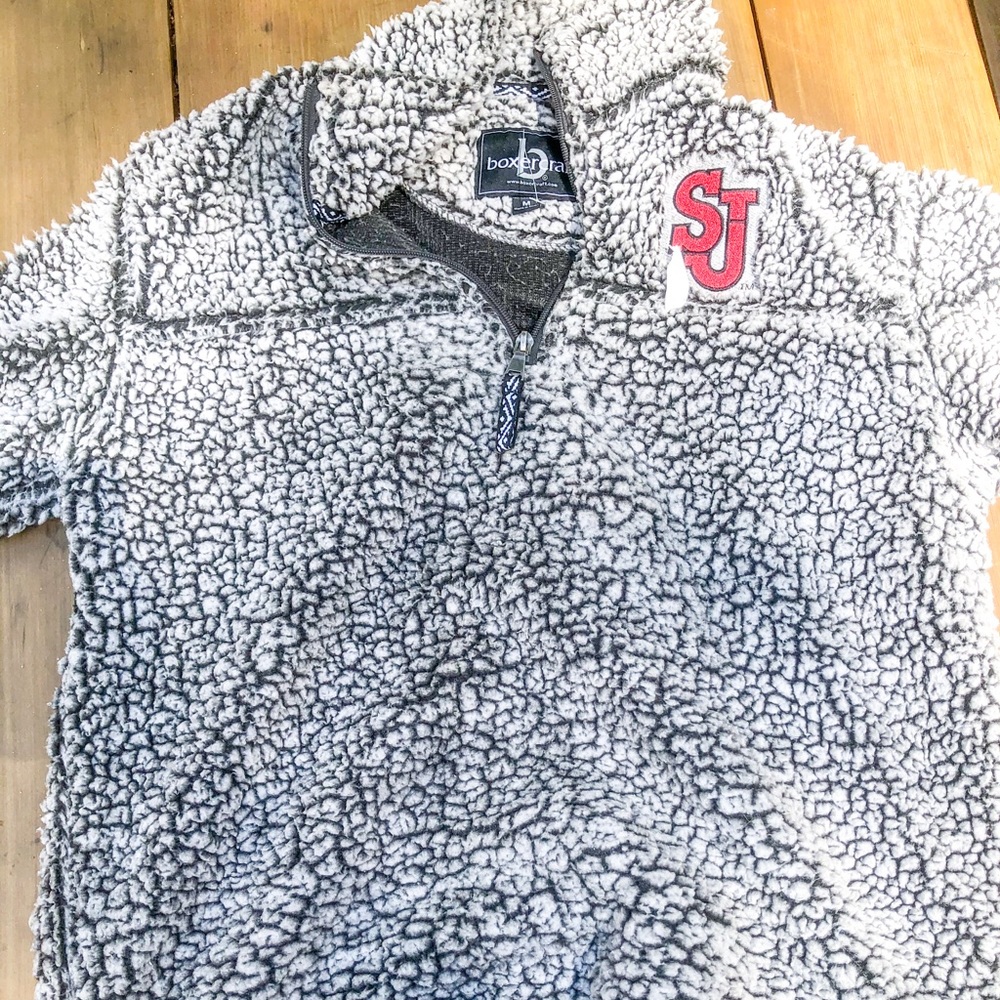 St. John’s gray fuzzy 3/4 zip